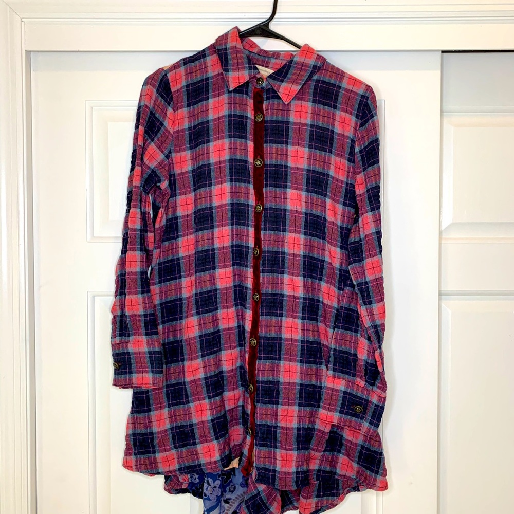Soft Surroundings plaid sheer embroidery back panel unique tunic , size S - Picture 3 of 11